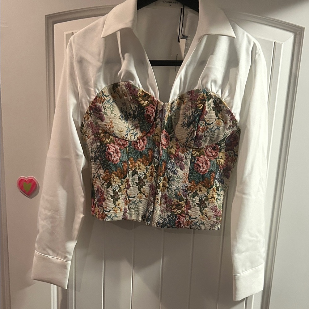 Commense Floral Bustier Blouse with White Collar - Picture 5 of 6